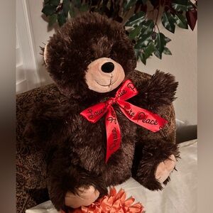 Brown Plush Teddy Bear with Red Ribbon! Perfect for VALENTINE’S DAY~Add a kiss💋